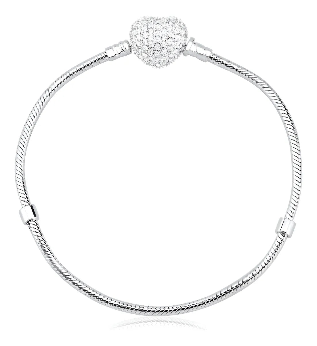Pulseira Para Berloques De Prata 925 Coração Com Zircônias Comprimento 18 Cm