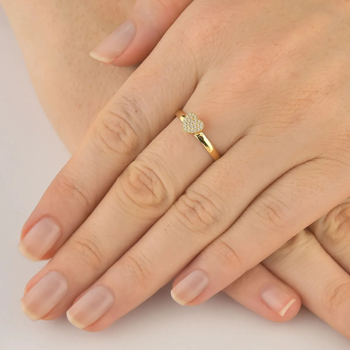 Anel Feminino De Ouro 18k Chuveirinho Coração Com Zircônias