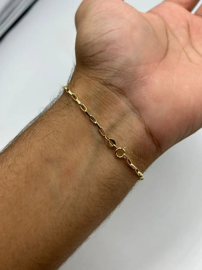 Pulseira Masculina De Ouro 18k Elo Alongado Em Comprimento 21 cm Cor Amarelo
