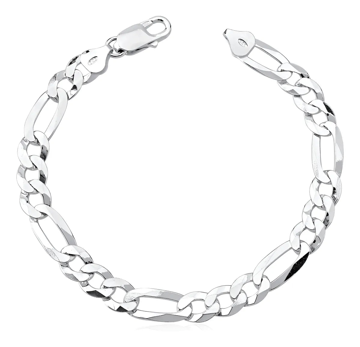 Pulseira Masculina De Prata 925 Italiana Fígaro 3x1 - 9mm - 21 Cm