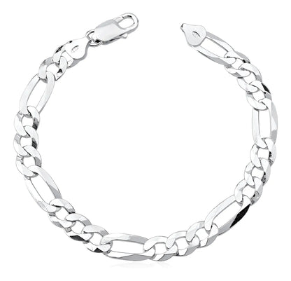 Pulseira Masculina De Prata 925 Italiana Fígaro 3x1 - 9mm - 21 Cm