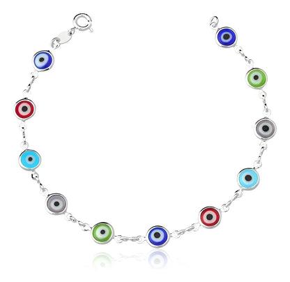 Pulseira Prata 925 Olho Grego Colorido Céu de Prata 19cm